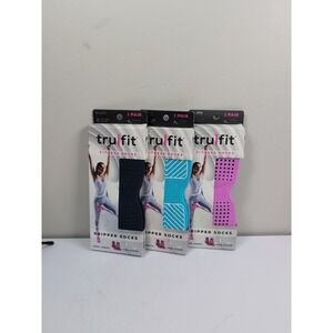 Tru Fit Non-Slip Yoga Dance Exercise Fitness Socks New Set Of Three Size 9-11